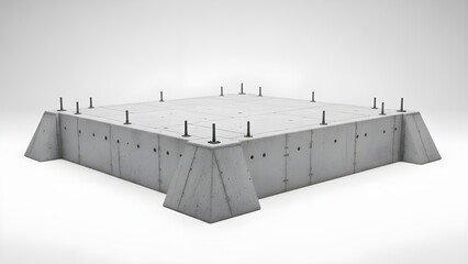 Concrete foundation base with metal rods for construction projects
