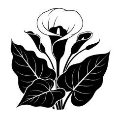 Elegant Calla Lily Bouquet Black and White Illustration.