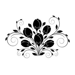Elegant Floral Silhouette with Swirling Vines and Blooming Buds.
