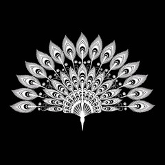 Elegant Peacock Feather Fan Illustration in White.