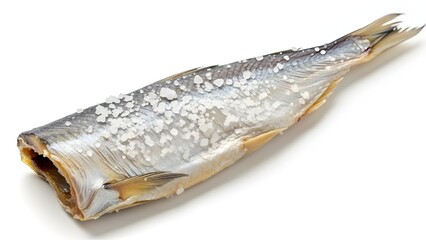 Delicious salted fish on white background, perfect for culinary use