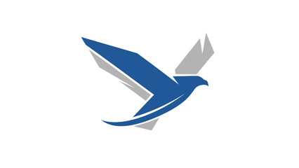 Elegant blue bird soaring through the sky with outstretched wings, simple design.