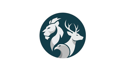 Fototapeta premium Elegant emblem featuring a lion, deer, and eagle in a circular design, perfect for branding.