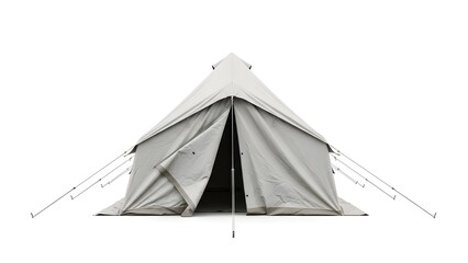 Gray tent with open entrance on white background for camping