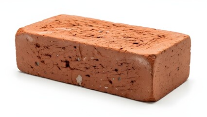 Close-up of a single red clay brick on white background