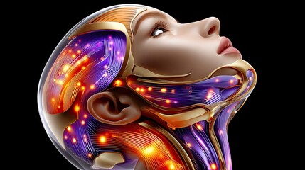 Abstract illustration of human head with technological elements