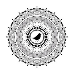 Intricate Mandala Art with a Solitary Bird Silhouette.