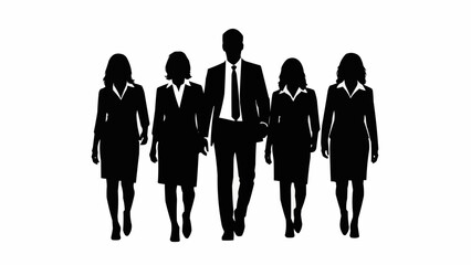 Diverse business team walking together in silhouette.