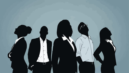 Diverse group of business professionals looking upwards in silhouette.