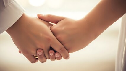 Close-up of Two People's Hands Intertwined, Gentle Touch of Connection and Romance