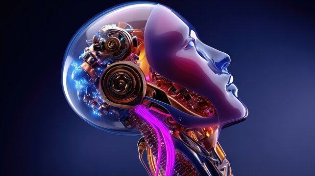 Artificial intelligence head profile illustration with futuristic technology - Powered by Adobe