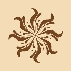Abstract brown swirling floral design element on a light background.