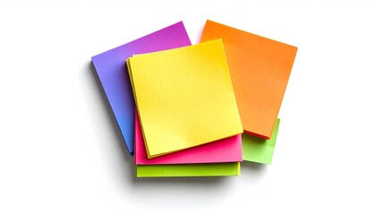 Colorful sticky notes arranged on white background, angled view