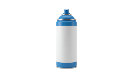 Blank blue and white aerosol spray paint can with nozzle ready for branding on transparent background