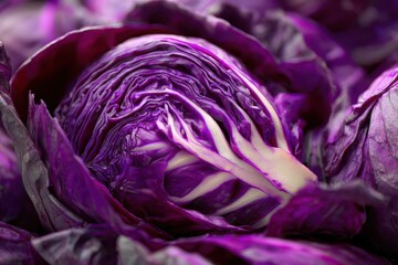 Obraz premium Bright red cabbage captures attention with its vibrant color and intricate texture while showcasing natural beauty in a close-up view