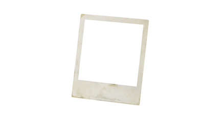 Empty vintage instant photo frame mockup with aged distressed border and clean space on transparent background