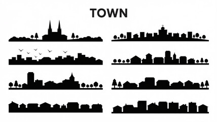 Set of modern town skylines with various buildings and trees © arthub Tokyo