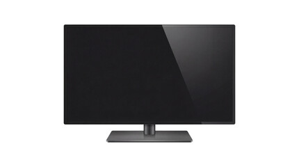 Sleek modern black desktop computer monitor displaying a dark screen on transparent background