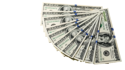 Stack of us dollar bills isolated on transparent background
