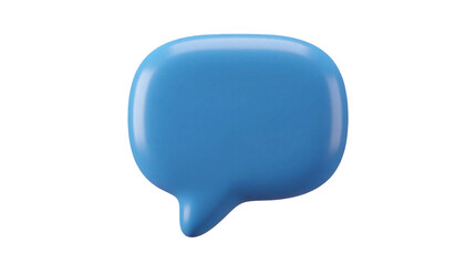 Glossy three dimensional bright blue speech bubble icon isolated on transparent background
