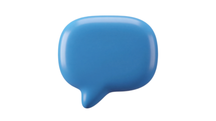 Glossy three dimensional bright blue speech bubble icon isolated on transparent background