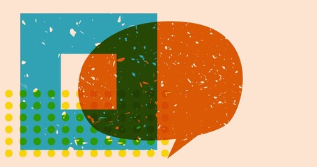 Risograph Speech Bubble with geometric shapes animation. Moving object in trendy riso graph design video.