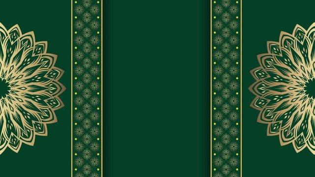Elegant Green Background with Golden Mandala Ornaments.