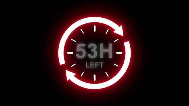 Real time countdown timer animation. Modern flat design of countdown animation on transparent background. 53 hour left. Time remaining countdown concept. Clock icon.