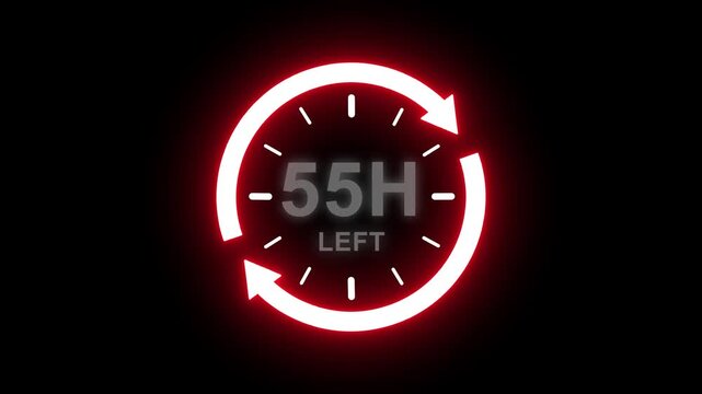Real time countdown timer animation. Modern flat design of countdown animation on transparent background. 55 hour left. Time remaining countdown concept. Clock icon.