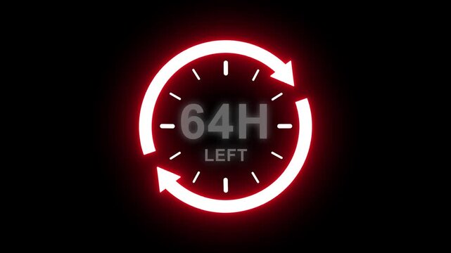 Real time countdown timer animation. Modern flat design of countdown animation on transparent background. 64 hour left. Time remaining countdown concept. Clock icon.