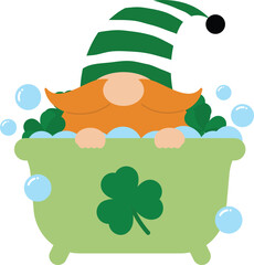 Lucky Leprechaun Gnome Enjoying a St. Patrick's Day Bubble Bath