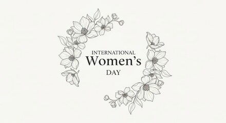 Fototapeta premium Elegant international womens day greeting with delicate floral wreath design and text on a clean, light background, celebrating womanhood