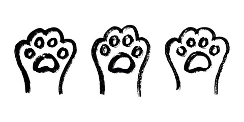 Obraz premium Set of hand drawn cute cat's paw Cat, dog, animal footprint in doodle style Single element for print, web, design, decor, greeting cards, children's prints