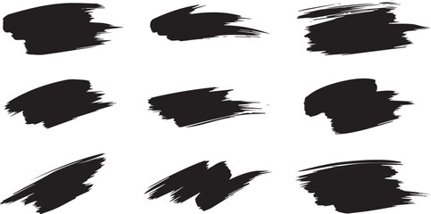 Obraz premium Nine diverse dark brush stroke textures against a black background for graphic design.