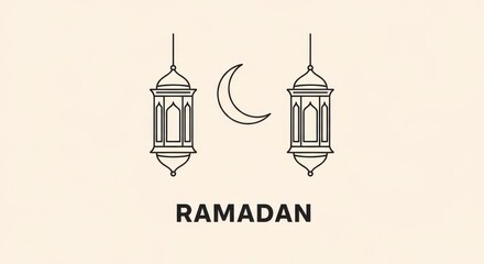 Ramadan lantern and crescent moon illustration with text