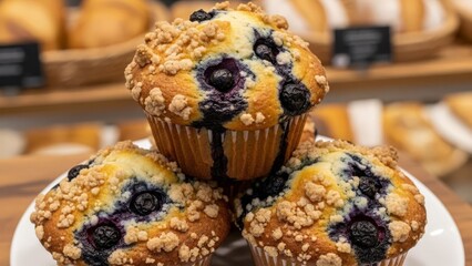 Sweet Blueberry Crumble Muffins Stacked Deliciously