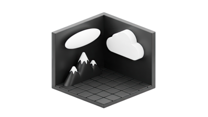 Isometric Diorama: Mountains and Clouds