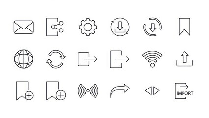 A collection of various line icons for digital communication and navigation