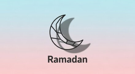 Minimalist ramadan greeting with a geometric crescent moon icon