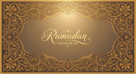 Ramadan mubarak ornate golden frame with elegant calligraphy, islamic holiday greeting, traditional design, cultural celebration, religious event, festive