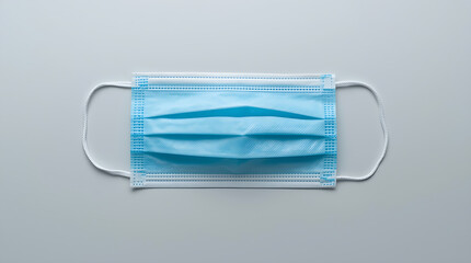 A frontal view of a blue surgical face mask shown in isolation.