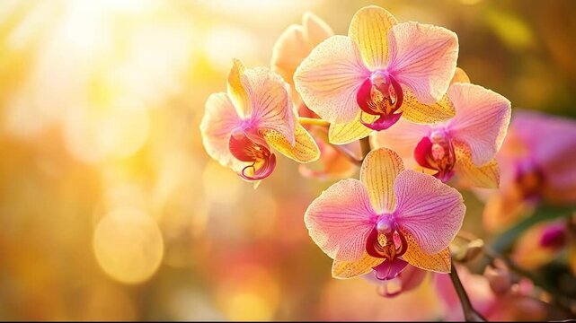 Beautiful orchids in sunlight, radiating vibrant colors and serenity.