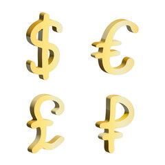 Obraz premium 3d multiple currencies symbol set Dollar euro pound ruble