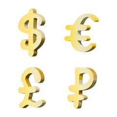 Obraz premium 3d multiple currencies symbol set Dollar euro pound ruble