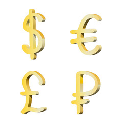 Obraz premium 3d multiple currencies symbol set Dollar euro pound ruble