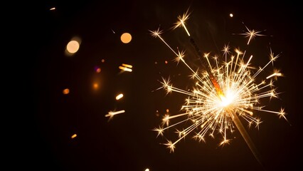 Sparkling firework exploding in dark night sky