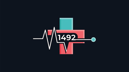 Medical cross symbol with a heartbeat line and the number 1492.