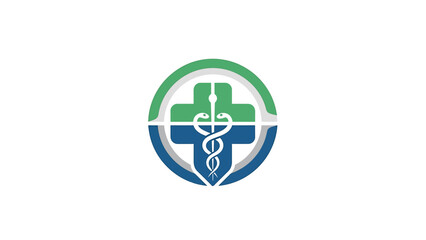 Obraz premium Medical cross symbol with caduceus staff inside a circular frame logo.