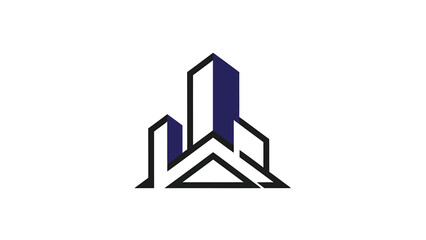 Modern architectural design featuring stylized buildings and geometric shapes, minimalist concept.