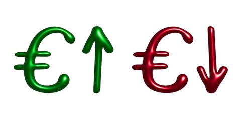 3d euro currency symbol Growth and fall profit with arrow up and down Element for design